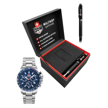 Jacques du Manoir Chronograph Armbanduhr Charlie II Swiss Made Geschenkset mit Stift JDM-WG017-04